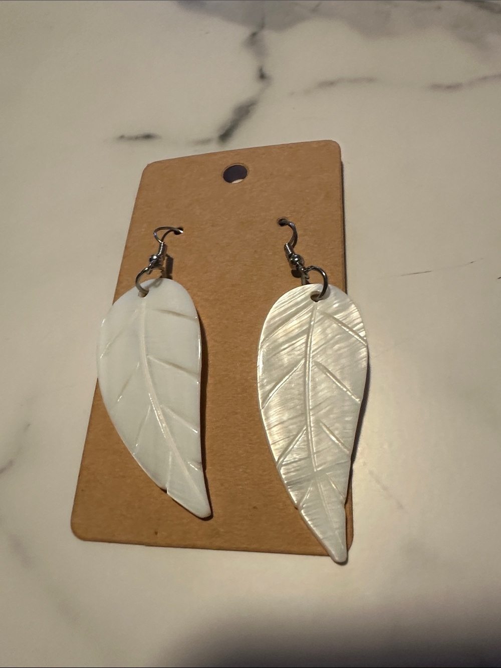 White Shell Leaf Drop Earrings - Women Accessories